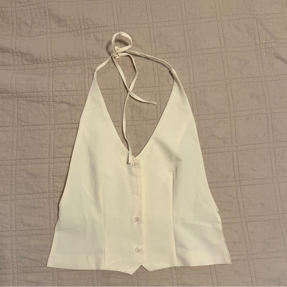 Peppermayo Cream Button-Up Halter Top